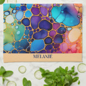 Kleurrijke alcoholinkt waterverven monogram theedoek (Gevouwen)