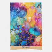 Kleurrijke alcoholinkt waterverven monogram theedoek (Verticaal)