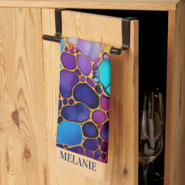 Kleurrijke alcoholinkt waterverven monogram theedoek