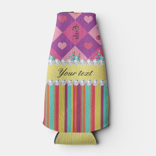 Kleurrijke Alice in Wonderland en Stripes Flesjeskoeler (Voorkant)