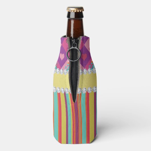 Kleurrijke Alice in Wonderland en Stripes Flesjeskoeler (Fles Achterkant)