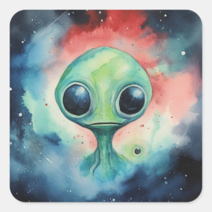 Kleurrijke Alien Martians Galaxy Alien Ufo Vierkante Sticker