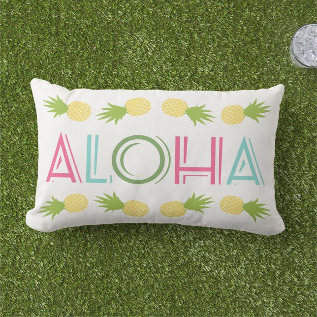 Kleurrijke Aloha Ananas Tropisch Buitenkussen (Gras)