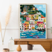 Kleurrijke Amalfi Coast Beach illustratie Foto Afdruk