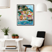 Kleurrijke Amalfi Coast Beach illustratie Foto Afdruk