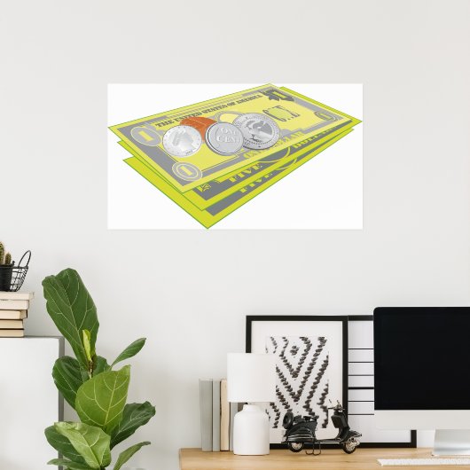 Kleurrijke Amerikaanse geld en munten Poster (Thuiskantoor)