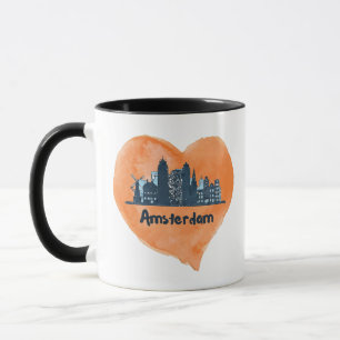 Kleurrijke Amsterdam City Skyline Waterverf Heart  Mok