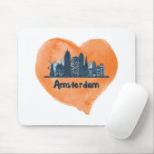 Kleurrijke Amsterdam City Skyline Waterverf Heart  Muismat (Met muis)