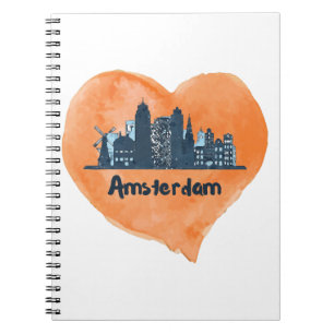 Kleurrijke Amsterdam City Skyline Waterverf Heart Notitieboek