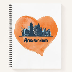 Kleurrijke Amsterdam City Skyline Waterverf Heart Notitieboek