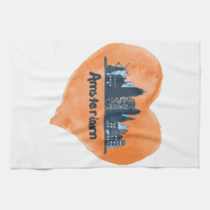 Kleurrijke Amsterdam City Skyline Waterverf Heart Theedoek