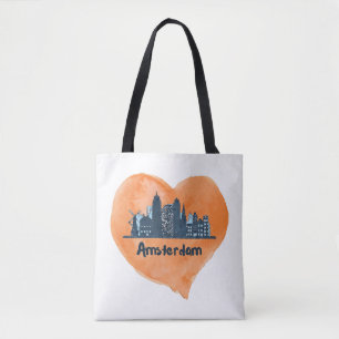 Kleurrijke Amsterdam City Skyline Waterverf Heart Tote Bag