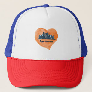 Kleurrijke Amsterdam City Skyline Waterverf Heart  Trucker Pet