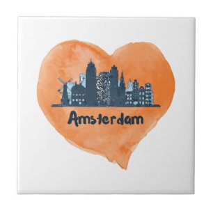 Kleurrijke Amsterdam Stad Silhouette Waterverf Har Tegeltje