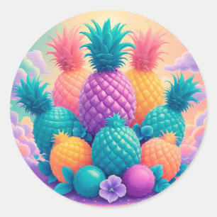 Kleurrijke ananananas ronde sticker