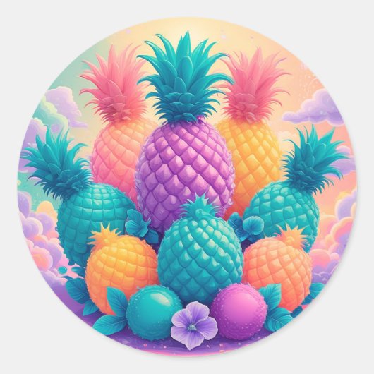 Kleurrijke ananananas ronde sticker (Voorkant)