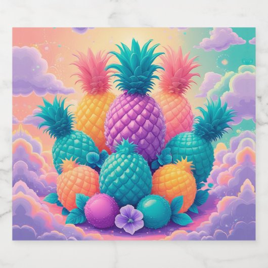 Kleurrijke ananananas sparkling wijnetiket (Enkel label)