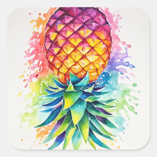 Kleurrijke anananas vierkante sticker (Voorkant)