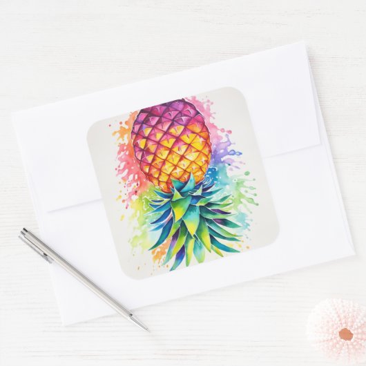 Kleurrijke anananas vierkante sticker (Envelop)