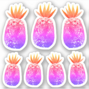Kleurrijke anananas Waterverf Kunst Paarse roze se Sticker