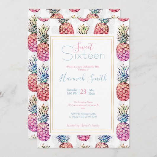 Kleurrijke anananassen en bleekverf wit patroon kaart (Voorkant / Achterkant)