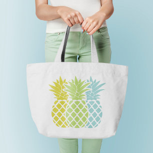 Kleurrijke anananassen grote tote bag