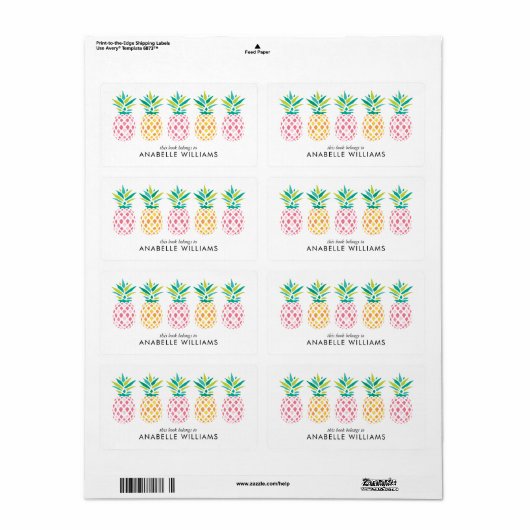 Kleurrijke ananas Bookplate Labels (Full Sheet)