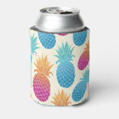 Kleurrijke ananas lichtgele achtergrond blikjeskoeler (Blikje Achterkant)