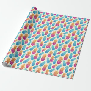 Kleurrijke ananas lichtgele achtergrond cadeaupapier