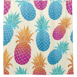 Kleurrijke ananas lichtgele achtergrond douchegordijn