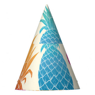 Kleurrijke ananas lichtgele achtergrond feesthoedjes