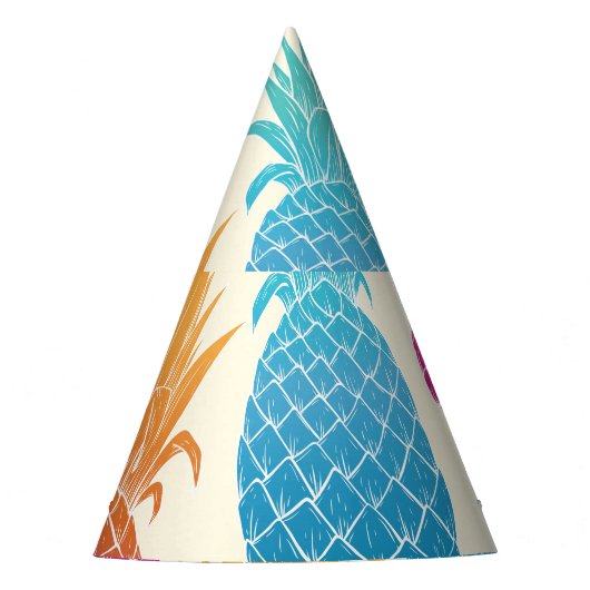 Kleurrijke ananas lichtgele achtergrond feesthoedjes (Voorkant)