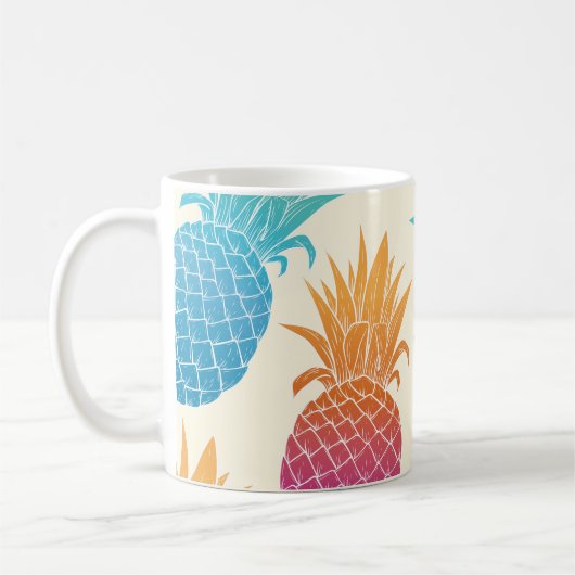 Kleurrijke ananas lichtgele achtergrond koffiemok (Links)