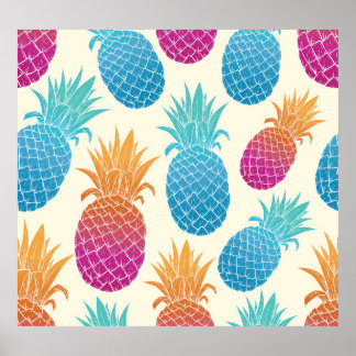 Kleurrijke ananas lichtgele achtergrond poster