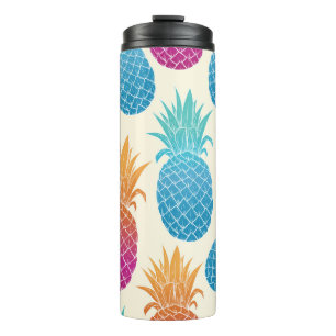 Kleurrijke ananas lichtgele achtergrond thermosbeker