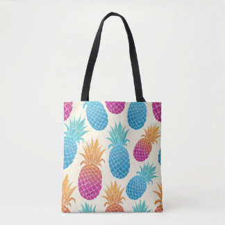 Kleurrijke ananas lichtgele achtergrond tote bag
