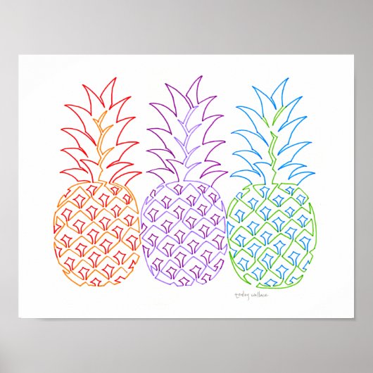 Kleurrijke ananas lijn art poster (Voorkant)
