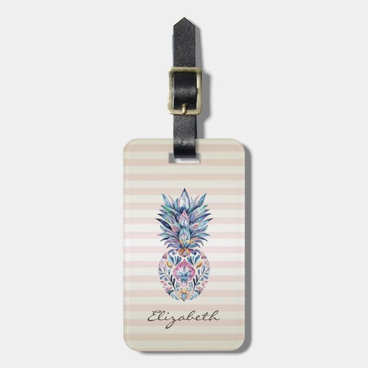 Kleurrijke Ananas ,Strepen Bagagelabel (Voorkant verticaal)
