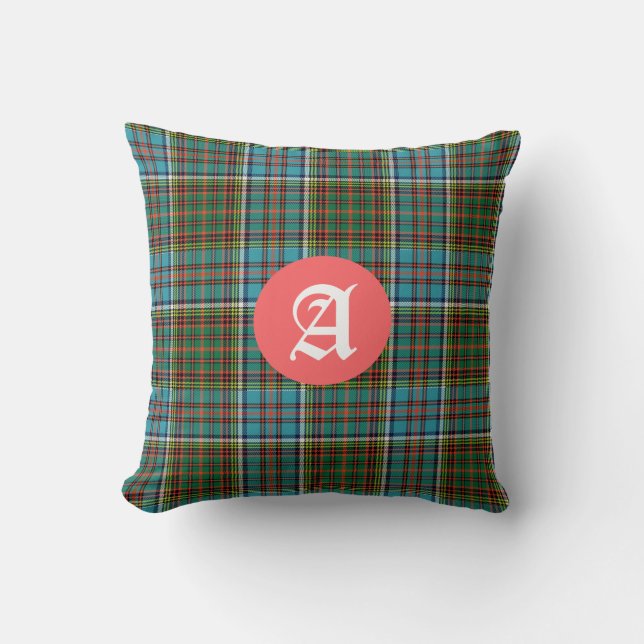 Kleurrijke Anderson Tartan Plaid Monogram Kussen (Voorkant)