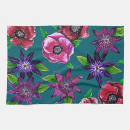 Kleurrijke Anemoon & Clematis Aquarel Keukendoek Theedoek