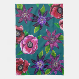 Kleurrijke Anemoon & Clematis Aquarel Keukendoek Theedoek
