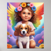 Kleurrijke Angel Girl met Puppy Child's Wall Poste Poster (Voorkant)