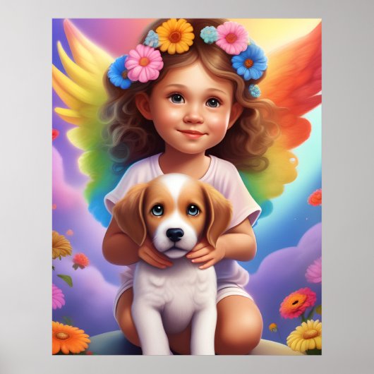 Kleurrijke Angel Girl met Puppy Child's Wall Poste Poster (Voorkant)