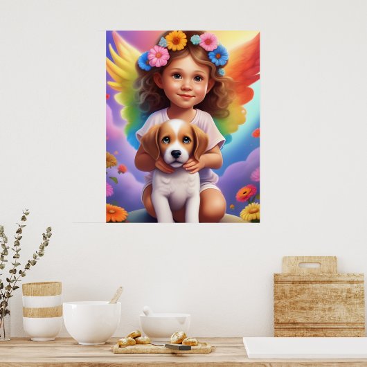 Kleurrijke Angel Girl met Puppy Child's Wall Poste Poster (Keuken)