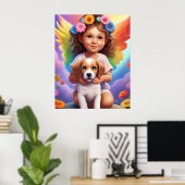 Kleurrijke Angel Girl met Puppy Child's Wall Poste Poster (Thuiskantoor)