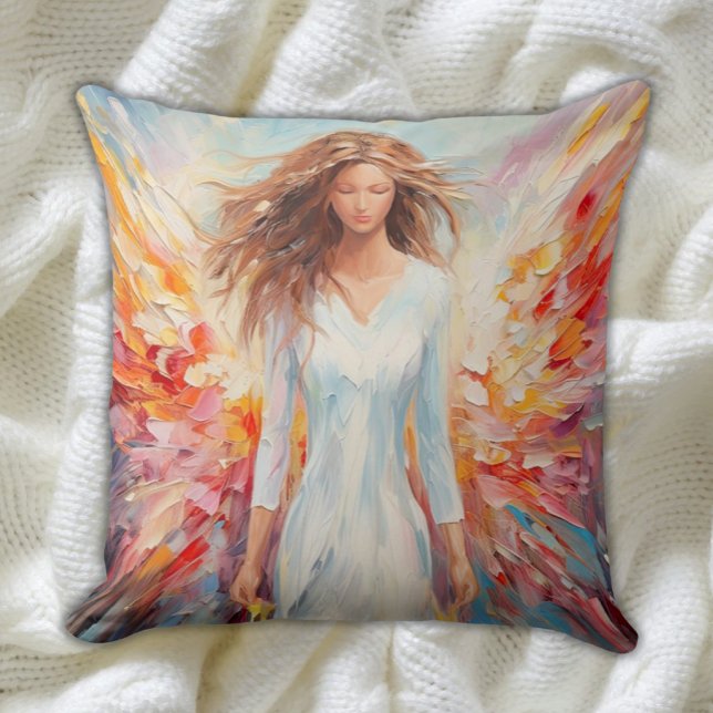 Kleurrijke Angel Pillow - Levendige Abstracte kuns Kussen (Bright Colors Vibrant Abstract Angel Pillow for Teens and Kids)