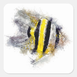 Kleurrijke AngelFish Waterverf Aquarium cadeau art Vierkante Sticker
