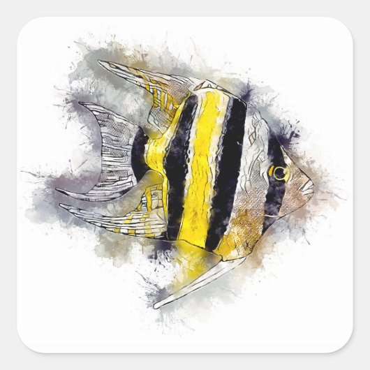 Kleurrijke AngelFish Waterverf Aquarium cadeau art Vierkante Sticker (Voorkant)