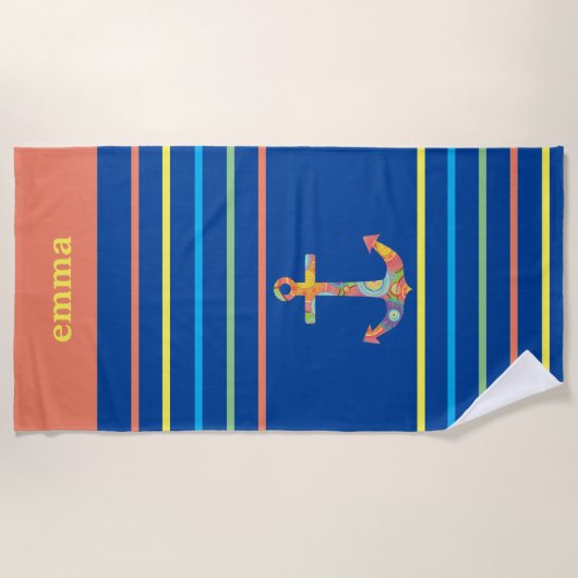 Kleurrijke Anker Gepersonaliseerd Strandlaken (Voorkant)