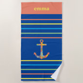 Kleurrijke Anker Gepersonaliseerd Strandlaken (Voorkant)